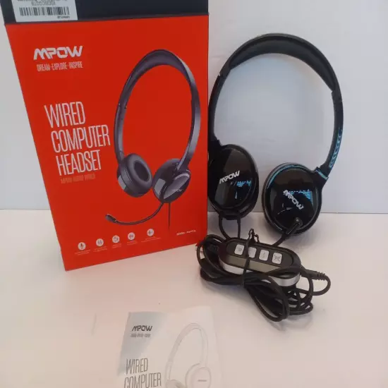 MPOW USB Wired Computer Headset PA071A Noise Reduction 3.5 mm Black OPEN BOX