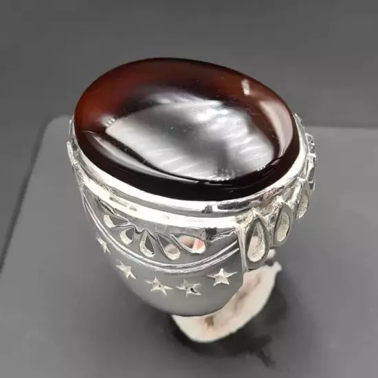 Shefat Al Abad Black Aqeeq Ring - Yemeni Al Habshi Kabadi Agate, Exquisite