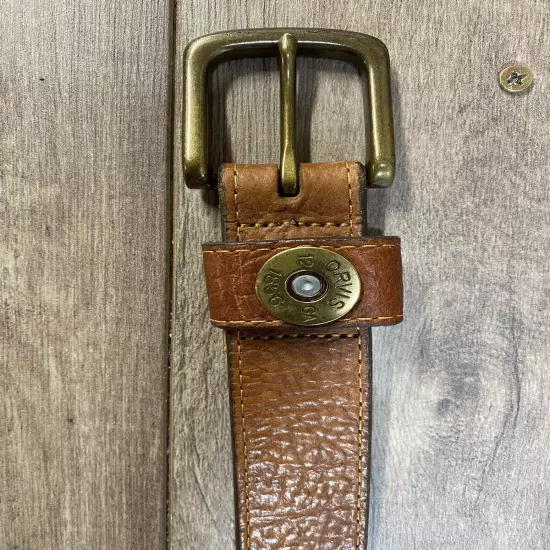 Orvis Belt Brown Bison Leather Brass Buckle Mens Size 40 Made In The USA