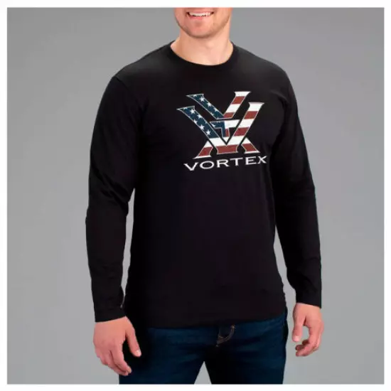 VORTEX Men's Stars and Stripes Black Long Sleeve T-Shirt (221-08-BLK)