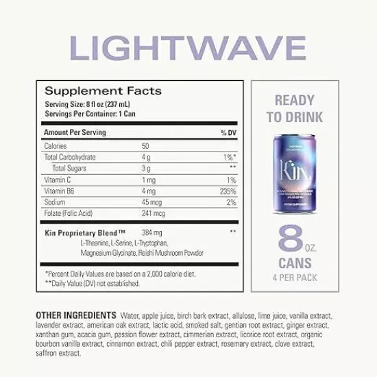 Lightwave by Kin Euphorics, Non Alcoholic Spirits, Ready to Drink, 8 Fl Oz (8pk)