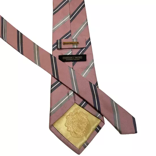 DONALD TRUMP President Signature Collection Silk Necktie STRIPED Pink/Gray GUC