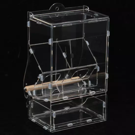 Clear Acrylic Automatic Feeder Double Hopper Wood Perches Bird Cage Feeder 