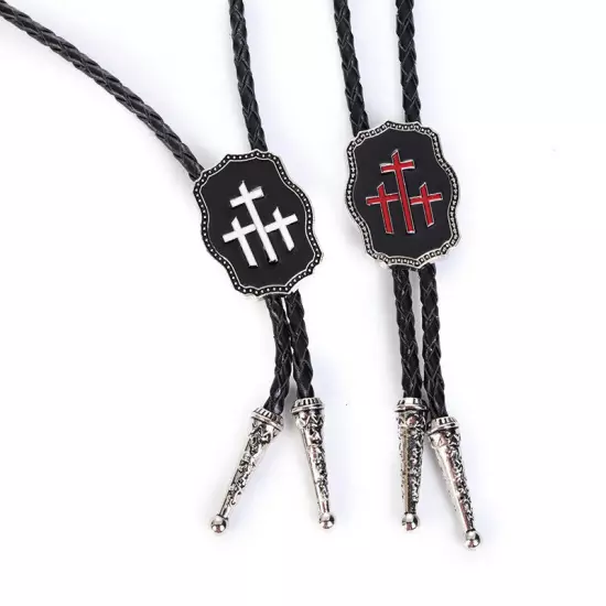 Men BOLO Tie Vintage Cross Prayer Wedding Pendant Necklace Alloy Western Cowboy