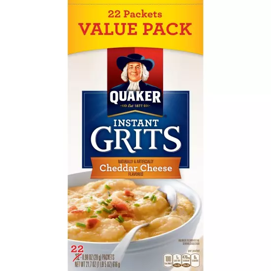 Quaker, Instant Grits, Cheddar Cheese, 0.99 oz, 22 Packets FREE SHIPPING