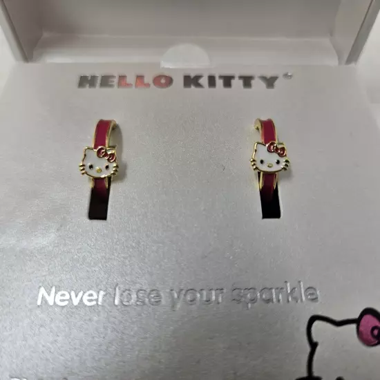 NEW Hello Kitty Pink Enamel Gold Flash Plated Cute Small Hoop Earrings