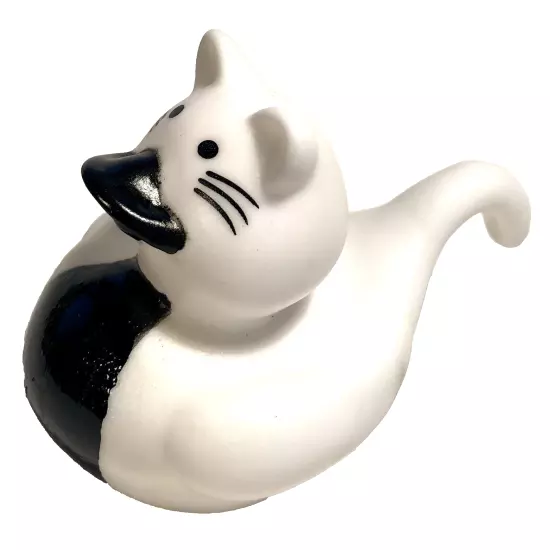 FREE SHIP - BLACK AND WHITE FAIRYTALE CAT CRUISING RUBBER DUCK COLLECTIBLE 2"