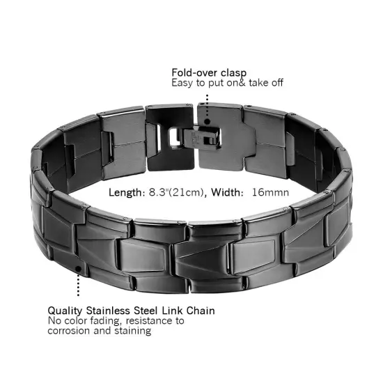 Men's High Polished Stainless Steel Black Greek Key Link Chain Bracelet Bangle