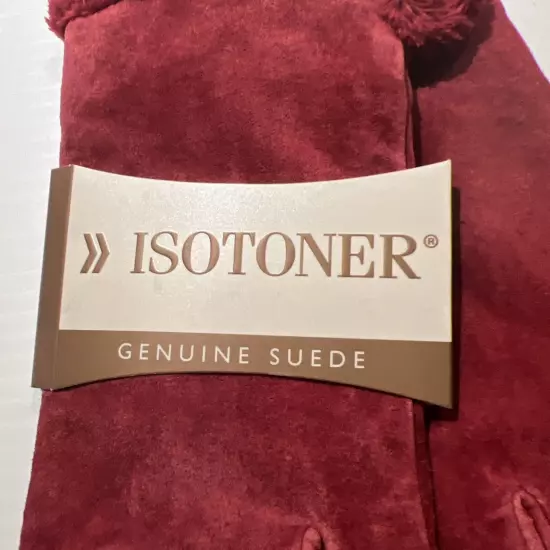 Isotoner Leathers Red L - Leather Fleece Lined Gloves NWT