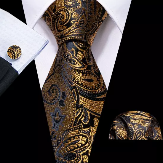 USA Mens Tie Striped Paisley Solid Paisley Necktie Hanky Cufflink Set Wedding