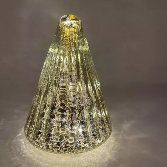 7.8" Ganz Lit Glam Mercury Glass Light Up Christmas Cone Tree Table Lamp Decor