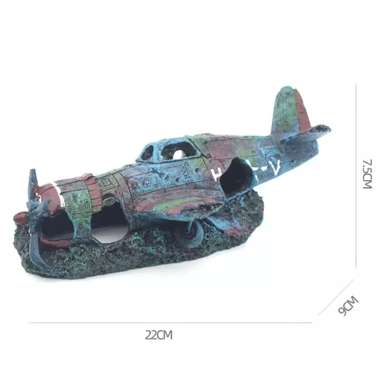 Crashed Fighter Plane Wreck Ruin Aquarium Decoration Fish Tank Artificial Craft