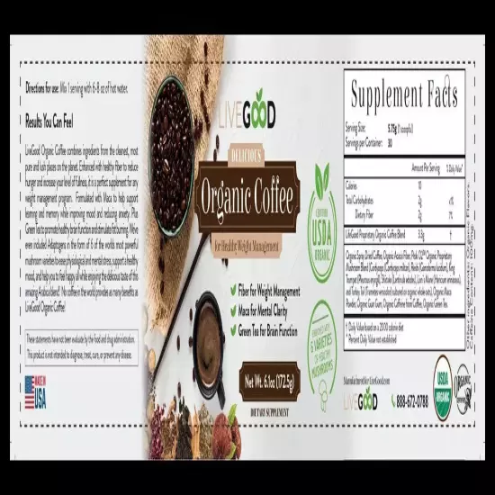 ORGANIC COFFEE LIVE GOOD DELICIOUS Weight Management Coffee Pac