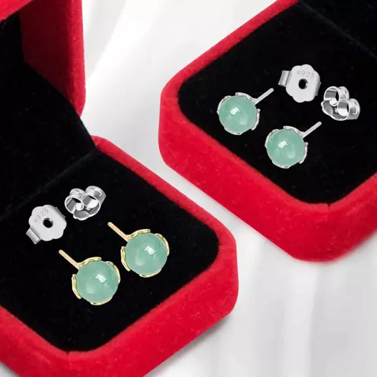 Mother'S Day Gift for Mom Green Jade Stud Earrings for Women Girls,925 Sterling 