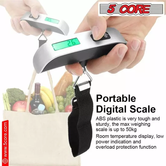 5Core 2-Pack 110lb 50kg Portable Travel LCD Digital Hanging Luggage Scale Weight