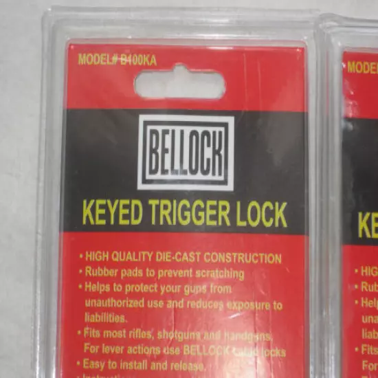 NEW Lot of 2 Bellock Keyed Trigger Lock for Rifles Shotguns Pistols Model B100KA