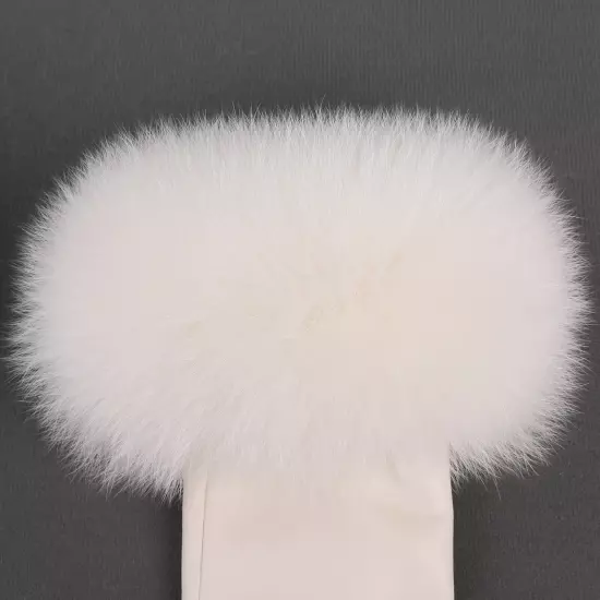 Women Genuine Lambskin Leather Gloves With Real Fox Fur Trim Cuff Winter Warm