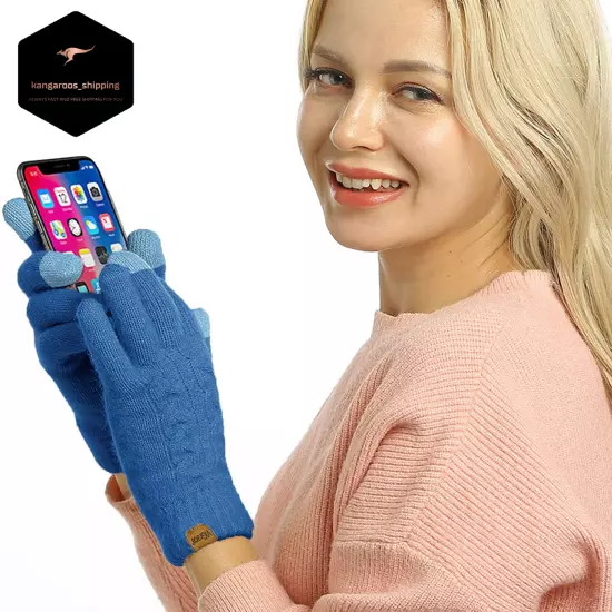 Guantes De Invierno De Lana De Punto Trenzado Termico Pantalla Táctil Para Mujer