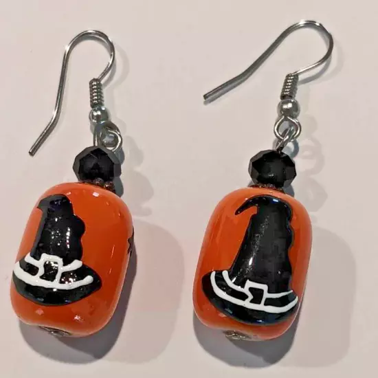 Witch Orange Black Dangle Drop Halloween Earrings Jewelry Stars