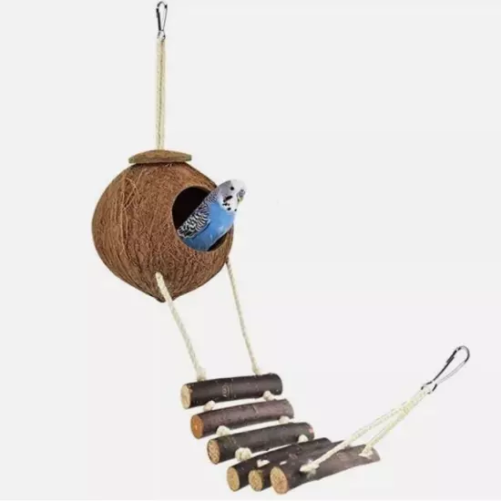 Pet Daily Kit Natural Coconut Shell Bird Nest With Ladder Pet Bird Cage Toys hot