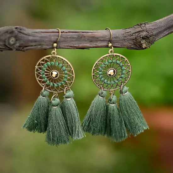 Fashion Women Bohemian Earrings Long Tassel Fringe Drop Dangle Ear Stud Jewelry