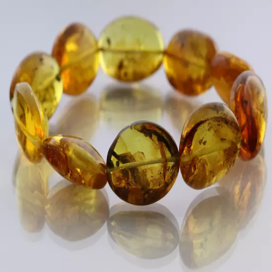 FOSSIL INSECTS Genuine BALTIC AMBER Beads Stretch UNISEX Bracelet 19.9g 190117-1