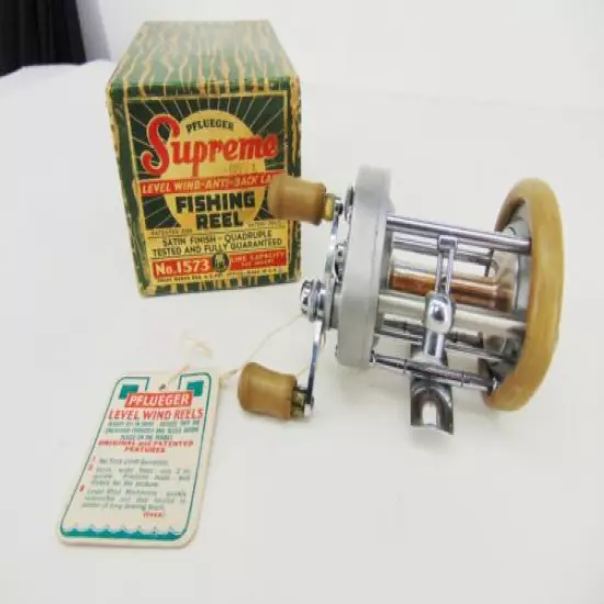 Vintage PFLUEGER Supreme #1573 FISHING REEL Level Wind w/ Box & Accessories 