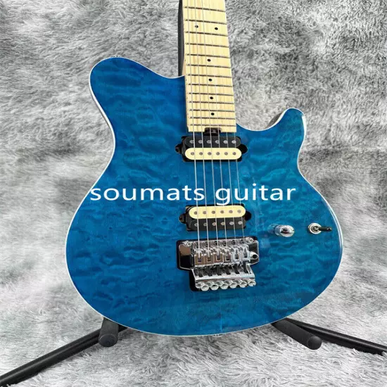 Solid Special Shape Blue Quilted Maple Electric Guitar FR Bridge 2H Open Pickups