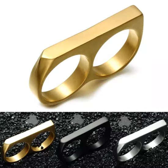 Two Fingers Double Ring Stainless Steel Men's Hip Hop Style Ring 8,9,10,11,12,13