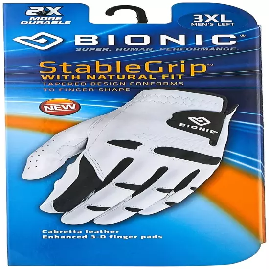 Bionic StableGrip with Natural Fit Golf Glove - White (3X-Large, Left)