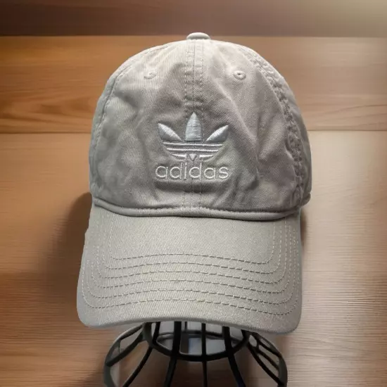 Adidas Dad Hat Beige Cap Strap Back Cotton Adjustable Trefoil Logo Curved Brim