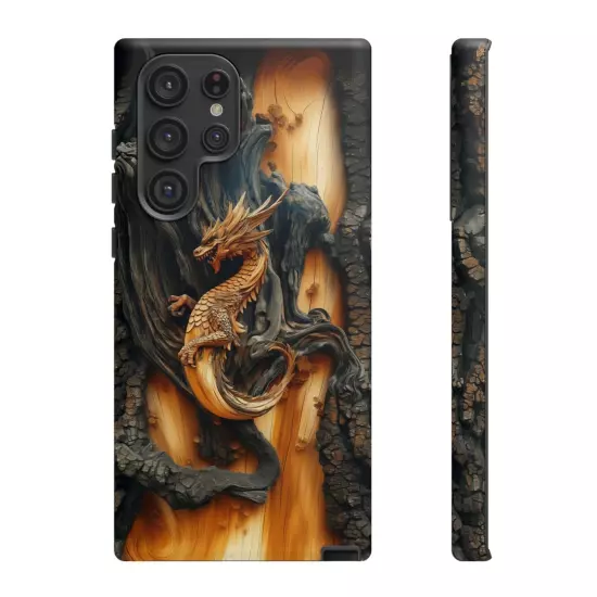 For iPhone, Samsung Galaxy, Pixel - Phone Case Cover - Carved Wood Dragon Print