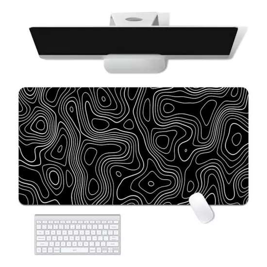 Topographic Mouse Pad Mat Gaming Large Long Extend Black/White Mousepad-Big