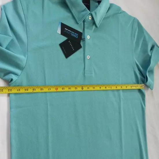 Dunning Golf Men Button Polo Large Performance Turquoise Green Spandex Polyester