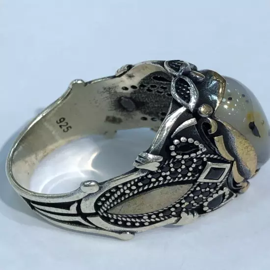 Agate Ring Men Silver 925,Sterling,Rare,Aqeeq,Royal,Luxury خاتم عقيق يمني داودي