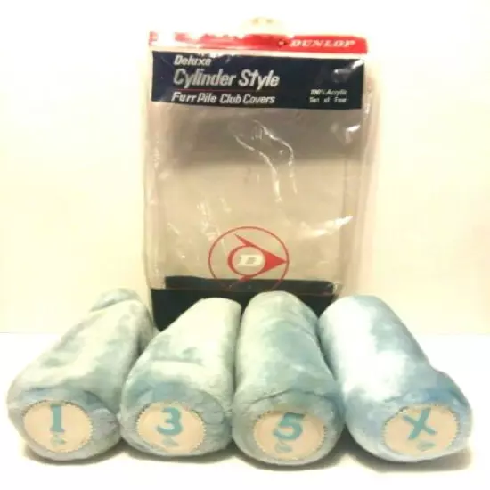 Vintage Dunlop Set of 4 Furr Pile Golf Club Covers Baby Blue Equipment Accessor