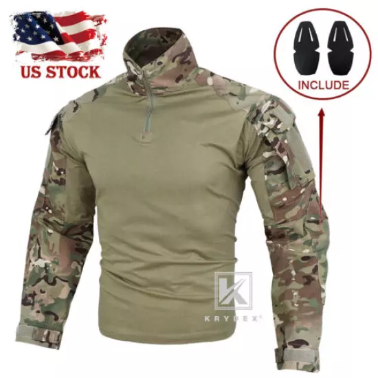 KRYDEX G3 Combat Shirt Army Uniform with Elbow Pads Tops Camo Multicam Airsoft