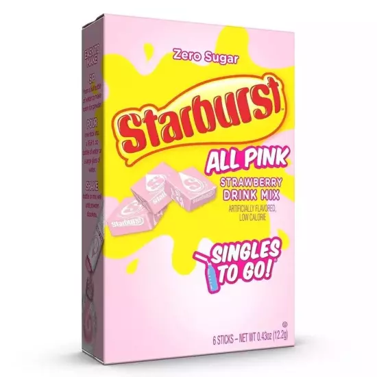 Starburst Singles to Go Powdered Drink Mix, All Pink Strawberry, 12 Boxes 