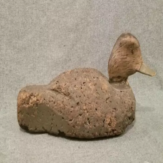 Vintage Cork Hand Painted Duck Decoy with Glass Eyes