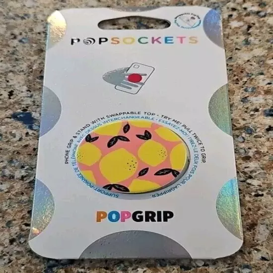 POPSOCKETS POPGRIP Lemon Drop•Swappable •Brand New•White Base