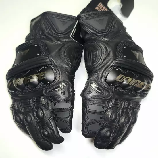 Dainese 4 Stroke 2 Leather Armored Metal Knuckle Motocycle Gloves Blk L NEW Read