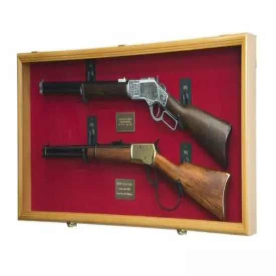 Gun Display Case Cabinet Rifle Oak Wood Handgun Shotgun Lock Shadow Box US 45.5"