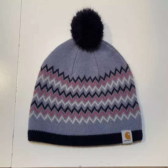 Carhartt Winter Hat Beanie Light Purple Wave Stripes Blue Pink White Chevron