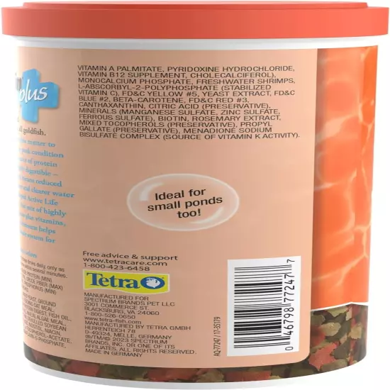 Tetrafin plus Goldfish Flakes 7.06 Ounces, Balanced Diet, with Algae to Promote 