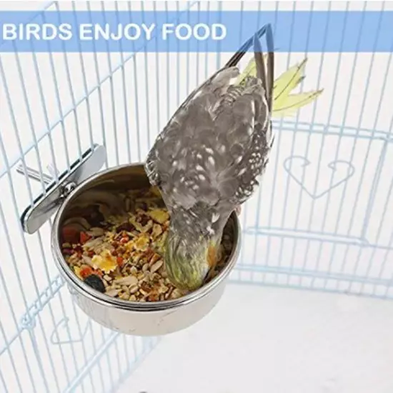 Stainless Steel Parrot Feeding Bowl With Rattan Ball For Hamster Small Animals