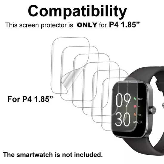 Screen Protector Compatible with ASWEE P4 1.85 inches Smart Watch, Soft TPU, 6 