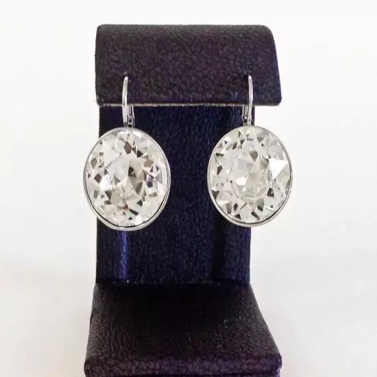 LARGE 15M Bella Earrings Made with Swarovski Crystals Silver Plated Bezel Lever