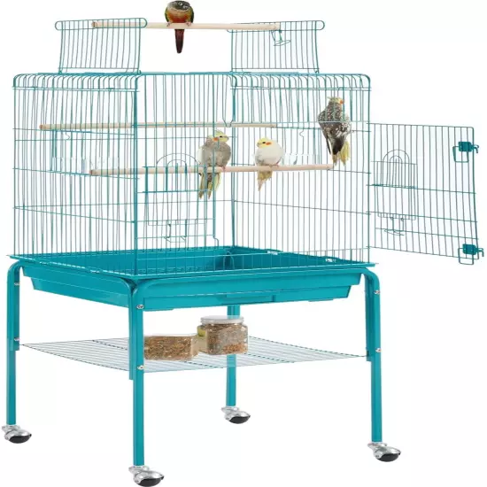 Metal Bird Cage Open Play Top Parrot Cage W/Detachable Rolling Stand for Small B