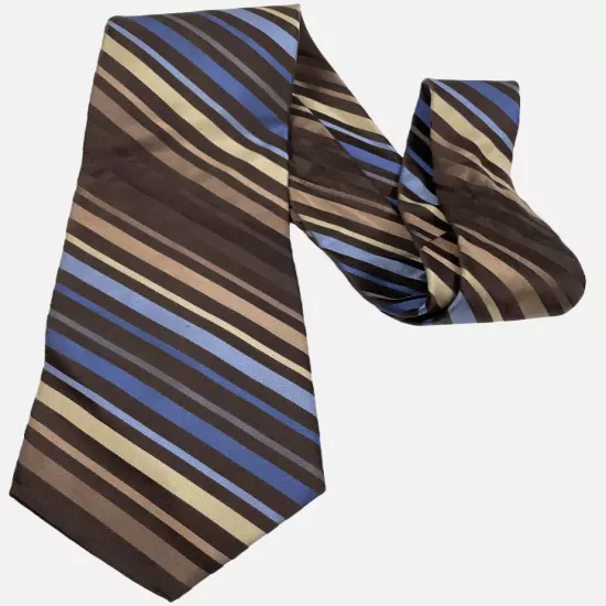 Perry Ellis Portfolio Brown Blue Repp Striped Necktie Silk Tie 3.5" x 60"