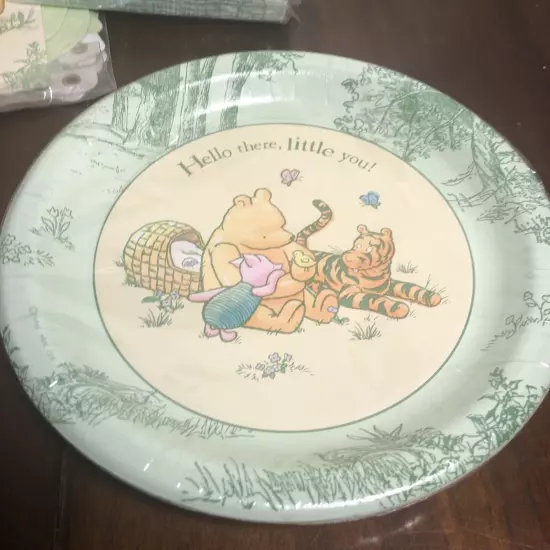 Classic Winnie the Pooh Baby Shower Party Supplies Hallmark Banner Plates For 8